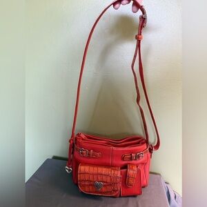 Brighton Vtg Burnt Orange Adjustable Crossbody Organizer Bag Croc Embossed